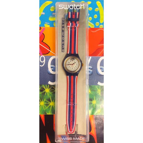 Swatch watch TIME & STRIPES SAN105 1994 Automatic Swiss Made Quartz Unisex - Picture 2 of 9